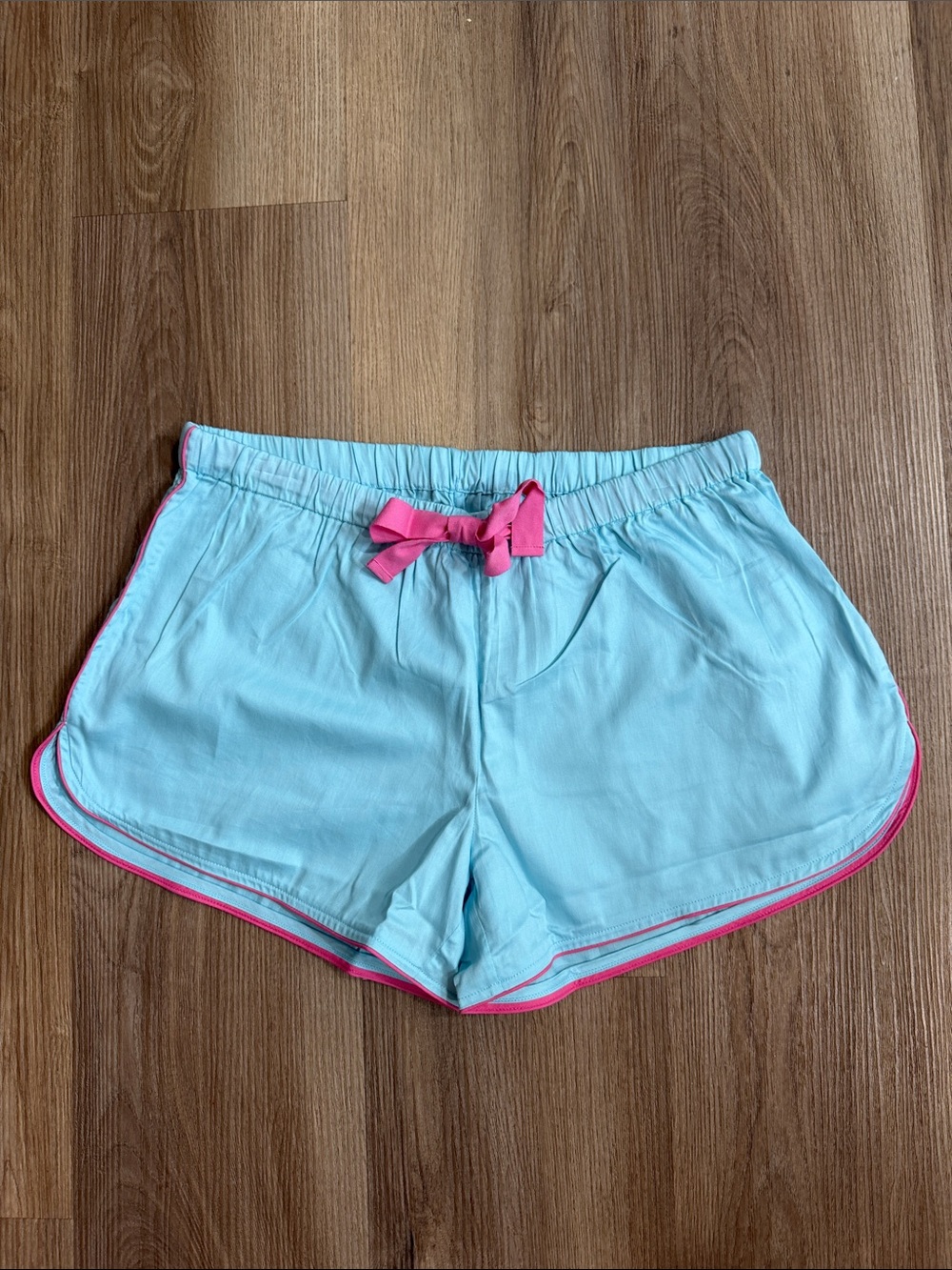 NEW LAKE Pajama Shorts Baby Blue Pink Tie Waist Sleepwear Cotton Size XS